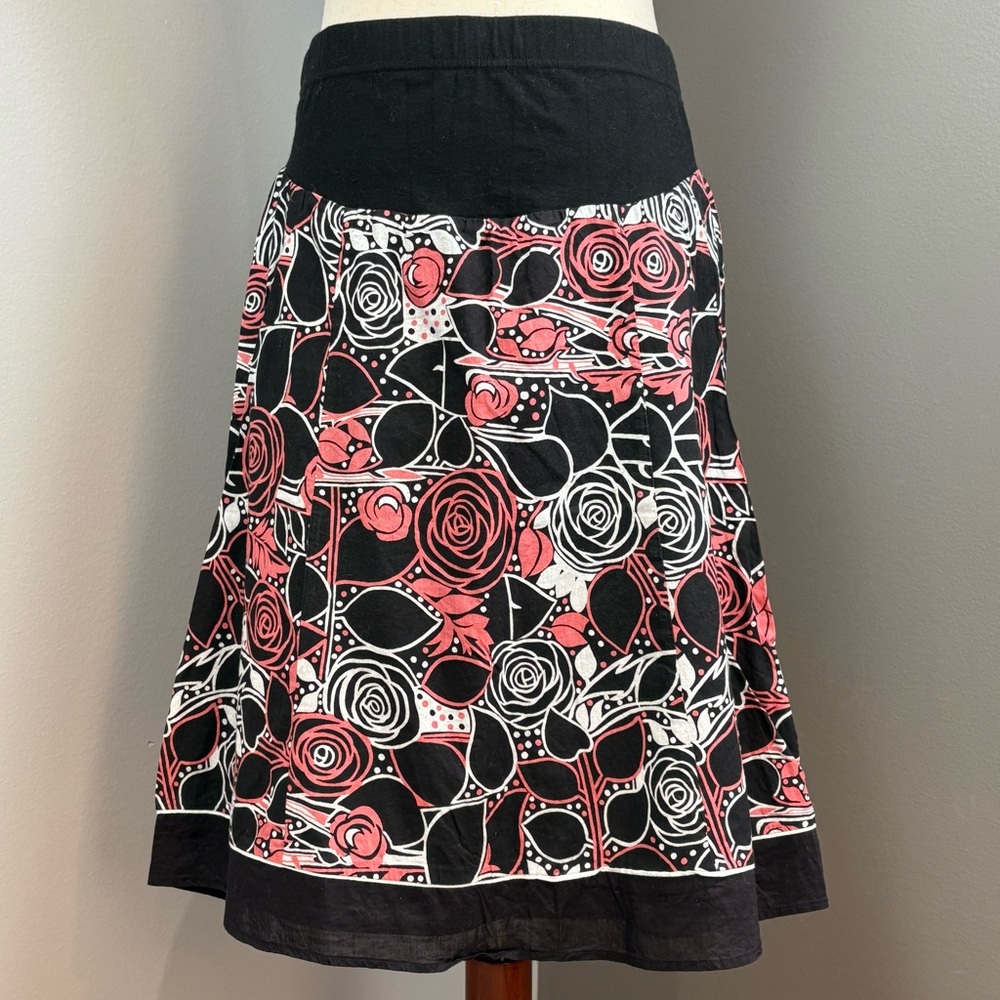 Oh Baby by Motherhood Maternity Midi Skirt Size S Black with Pink White Floral